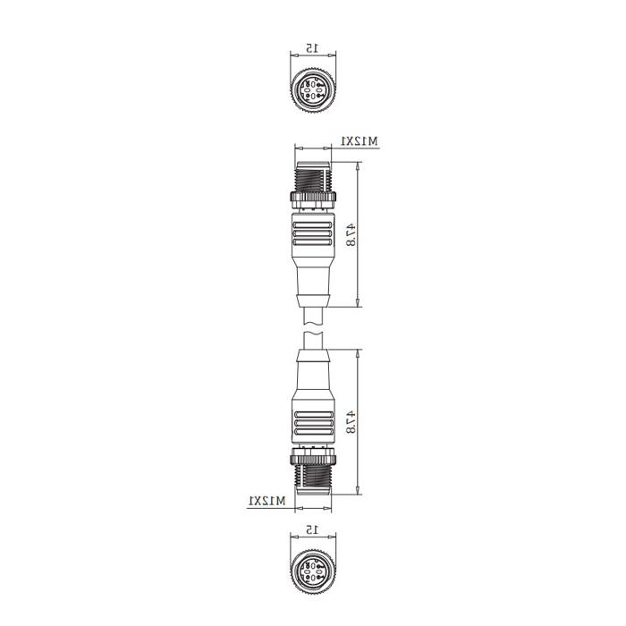 M12 4Pin D-coded, male straight turn male straight, double end pre-cast PVC non-flexible cable, shielded, yellow sheath, 0C4128-XXX